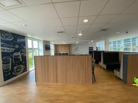 Canteen with coffee mural wall and timber partitions